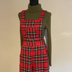 NWT Modcloth Royal Monk Red Holiday Plaid/Tartan Jumpsuit